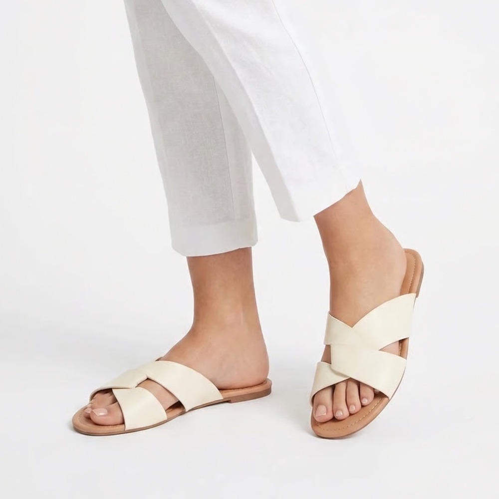 Old Navy Womens HTTP Flat Link Slide Sandals Bone Off White Size 8.5